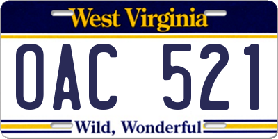 WV license plate OAC521
