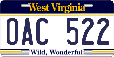 WV license plate OAC522