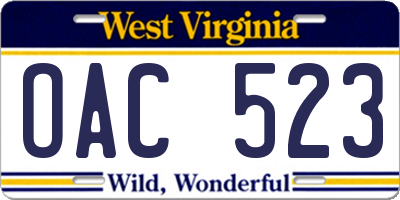 WV license plate OAC523
