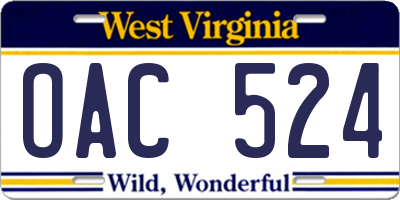 WV license plate OAC524