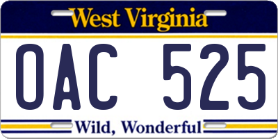 WV license plate OAC525