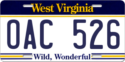 WV license plate OAC526