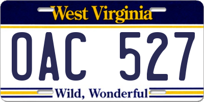 WV license plate OAC527