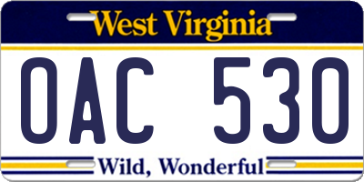 WV license plate OAC530