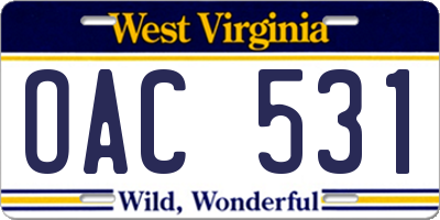 WV license plate OAC531