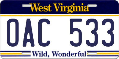 WV license plate OAC533