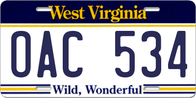 WV license plate OAC534