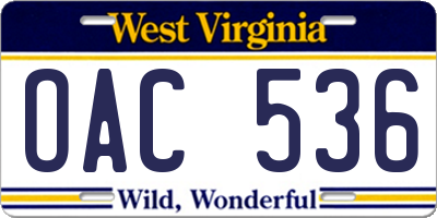 WV license plate OAC536