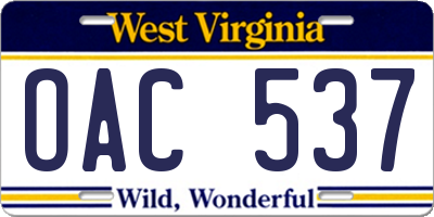 WV license plate OAC537
