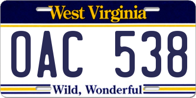 WV license plate OAC538