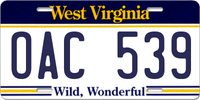 WV license plate OAC539