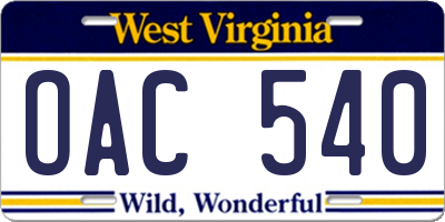 WV license plate OAC540