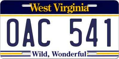 WV license plate OAC541