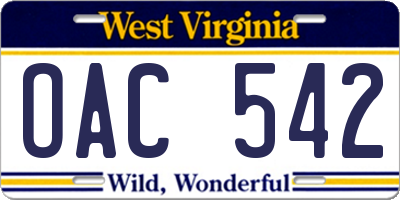 WV license plate OAC542
