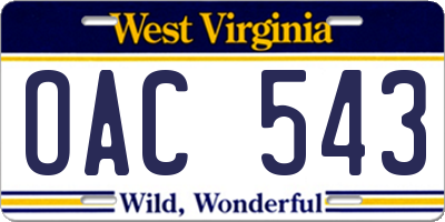 WV license plate OAC543