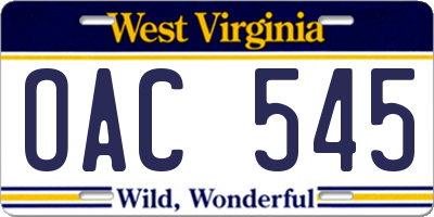 WV license plate OAC545