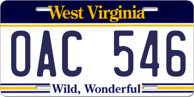 WV license plate OAC546