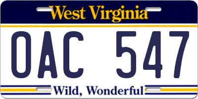 WV license plate OAC547