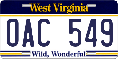 WV license plate OAC549