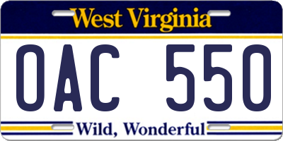 WV license plate OAC550