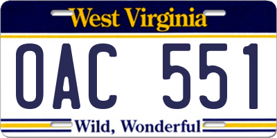 WV license plate OAC551