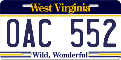 WV license plate OAC552