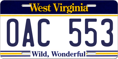 WV license plate OAC553