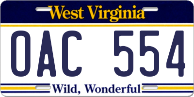 WV license plate OAC554