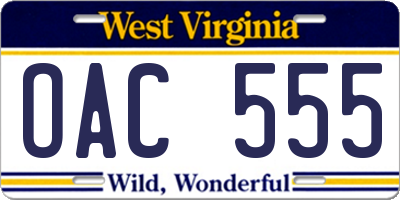 WV license plate OAC555