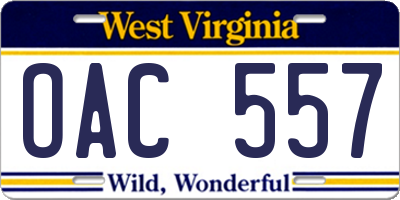 WV license plate OAC557