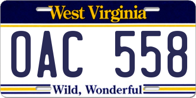WV license plate OAC558