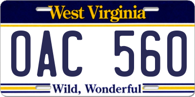 WV license plate OAC560