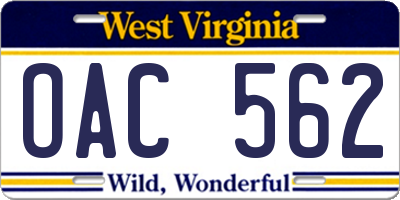 WV license plate OAC562