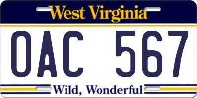 WV license plate OAC567