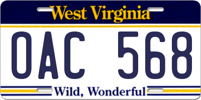 WV license plate OAC568