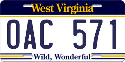 WV license plate OAC571