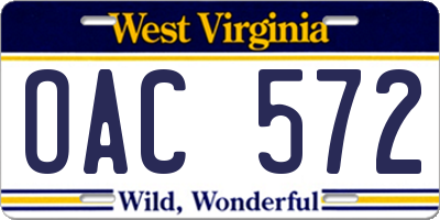 WV license plate OAC572
