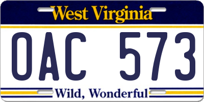 WV license plate OAC573