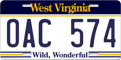 WV license plate OAC574