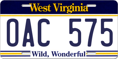 WV license plate OAC575