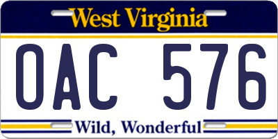 WV license plate OAC576