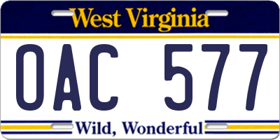 WV license plate OAC577