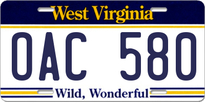 WV license plate OAC580