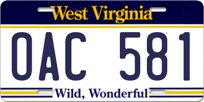 WV license plate OAC581