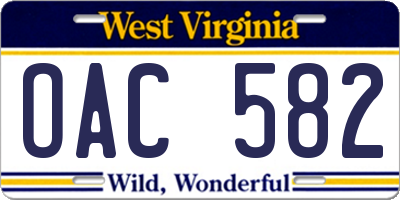 WV license plate OAC582