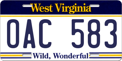 WV license plate OAC583