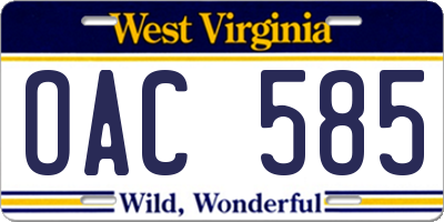 WV license plate OAC585