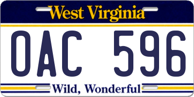 WV license plate OAC596