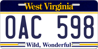 WV license plate OAC598