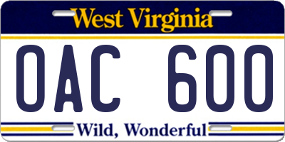 WV license plate OAC600